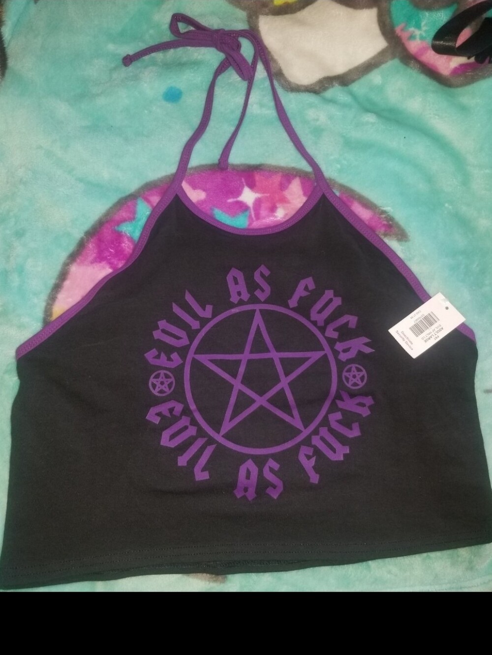 Evil AF Pentagram Halter Crop Top - L